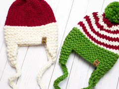 Christmas Ear Flaps Pompom Hats (Knit)