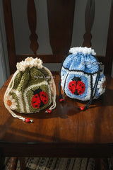 Ladybug and Daisy Drawstring Pouch (Crochet)