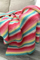 Bright Pastel Textured Crochet Throw Blanket (Crochet)