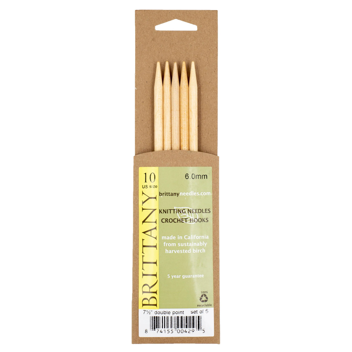 Brittany Birchwood Double Pointed Knitting Needles 7.5" (Sizes 3 to 17)