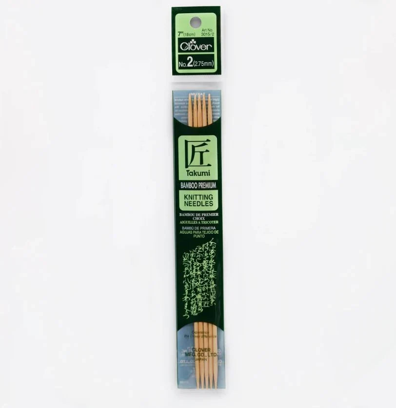 Clover Bamboo Needles Double Pointed 7" (Sizes 0 to 15)