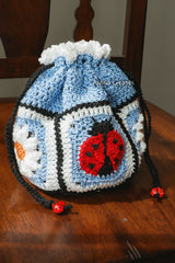 Ladybug and Daisy Drawstring Pouch (Crochet)